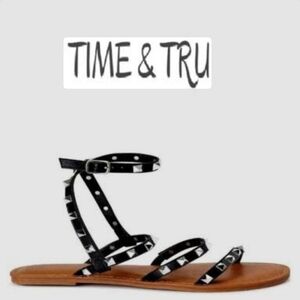 Time and Tru Black Studded Strappy Ankle-Sandal